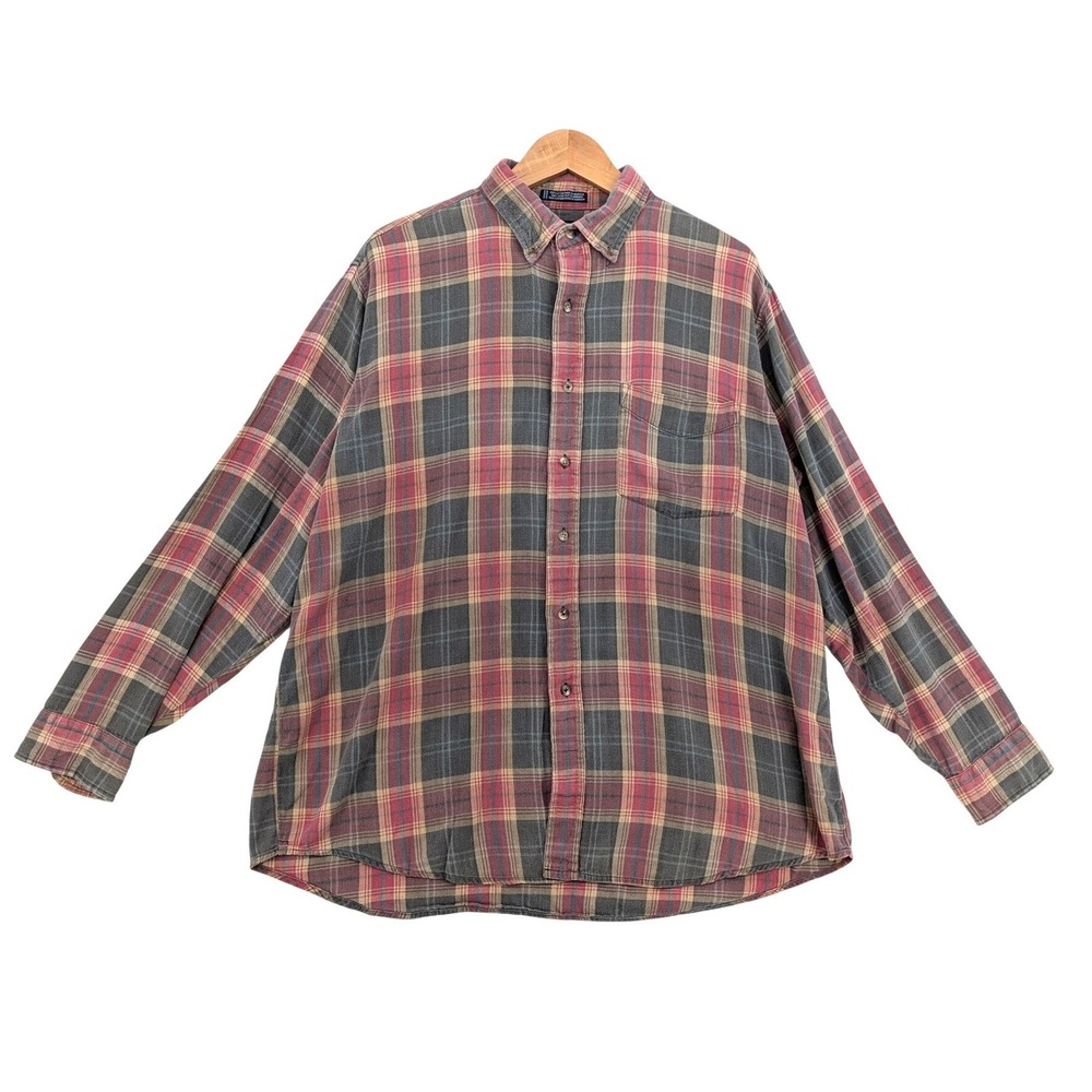 Vintage Van Heusen Winterweights Plaid Flannel Shirt Mens XL Cotton Grunge 90s